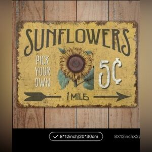 Vintage Farmhouse Sunflower Tin Sign – Rustic Wall Art, 2D Flat Metal Decor